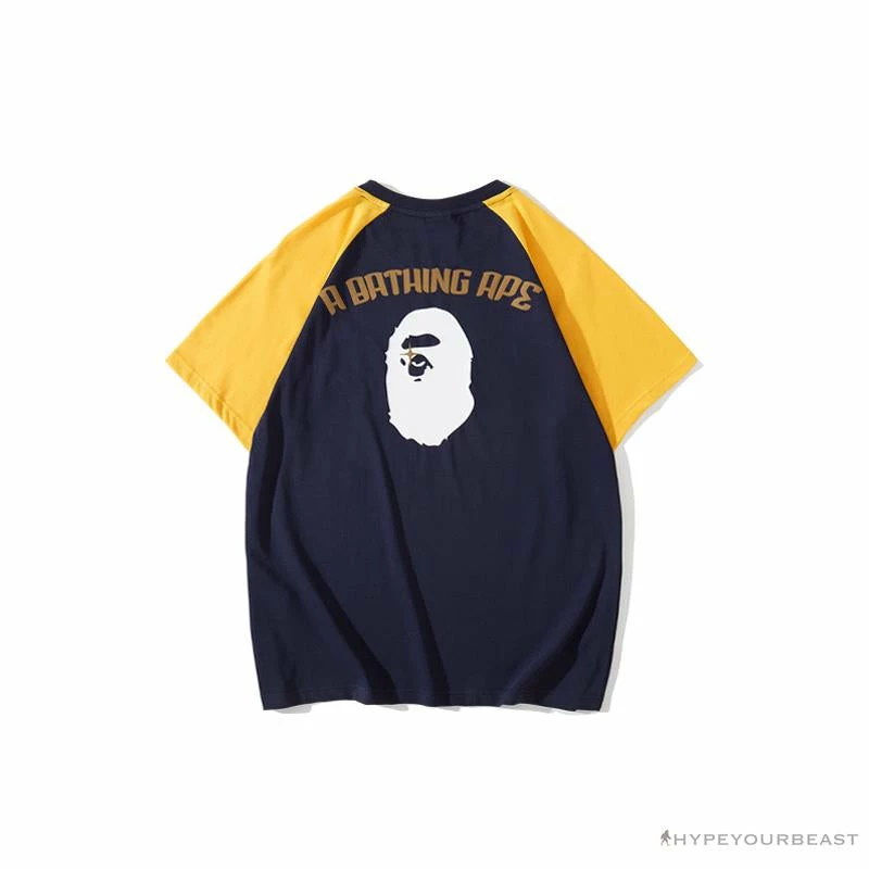 Clothes BAPE Japanese Ninja Ape Man Raglan Sleeve Color Block Tee Shirt ‘YELLOW’