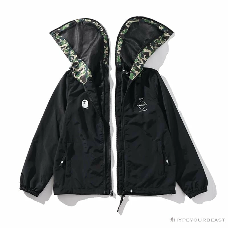 BAPE X FCRB Joint Double Zip Camouflage Hoodie ‘BLACK’ Clothes