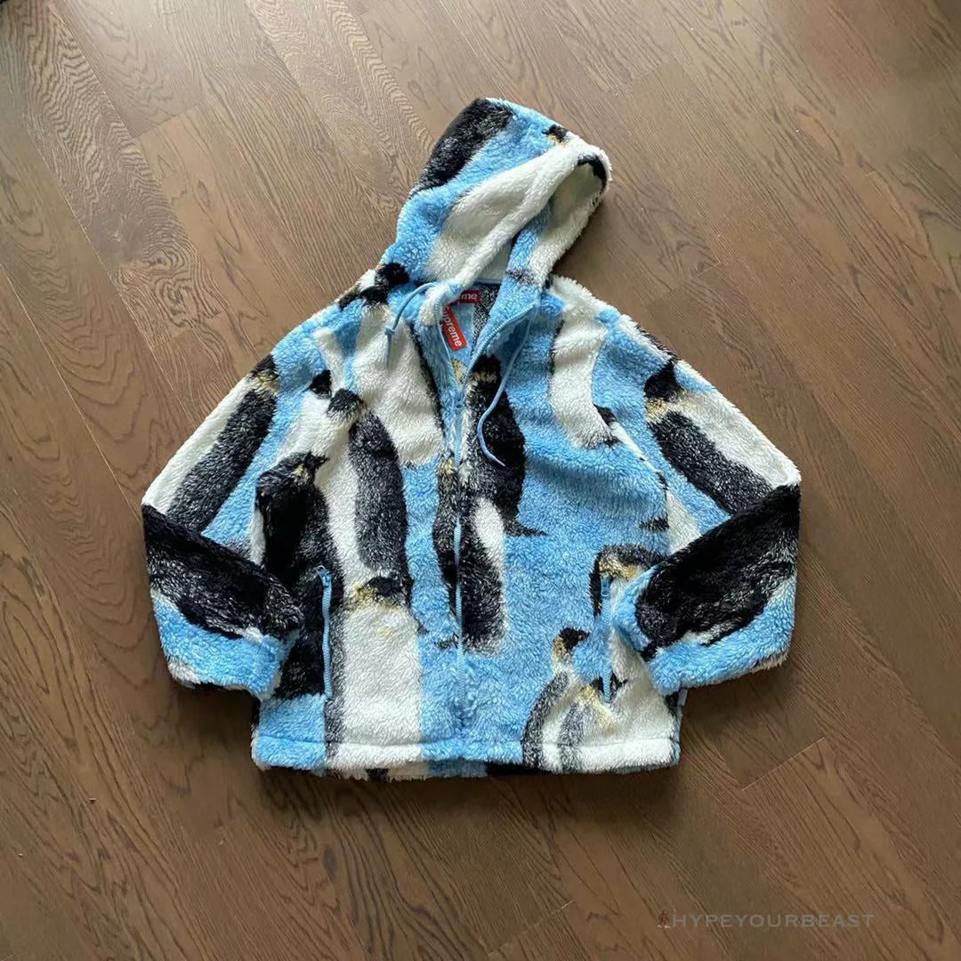 hypeyourbeast S*p*e penguins hooded fleece jacket blue hoodies & jackets