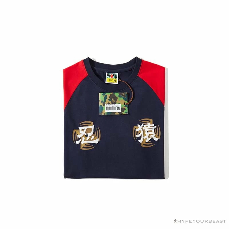 Clothes BAPE Japanese Ninja Ape Man Raglan Sleeve Color Block Tee Shirt ‘RED’