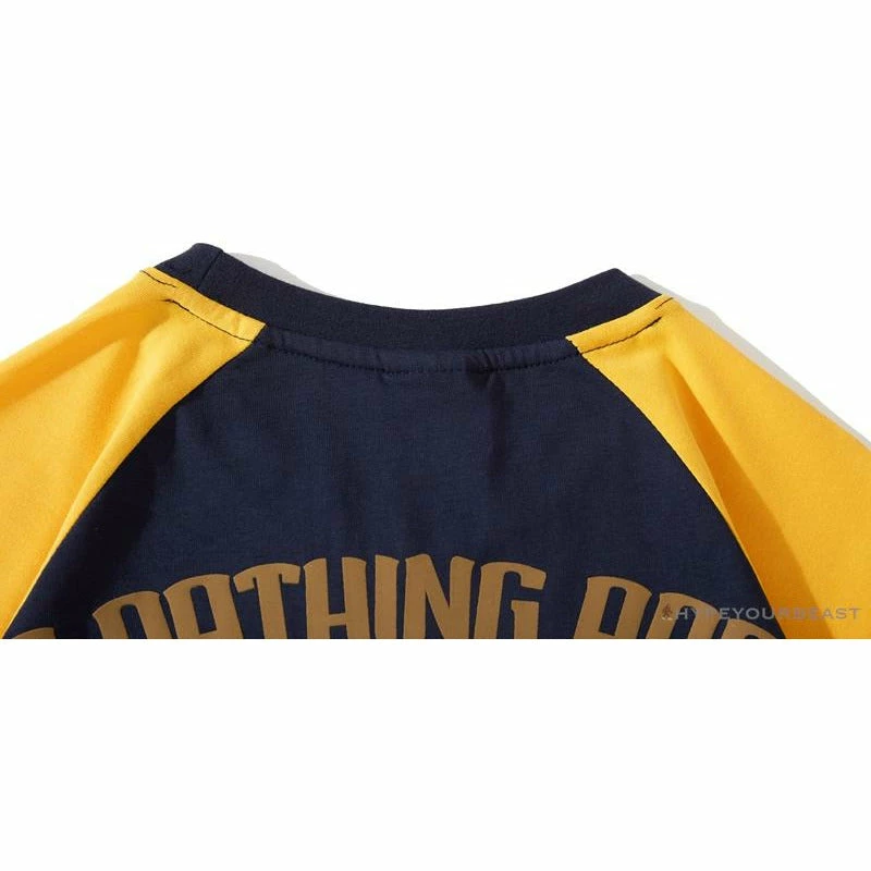 Clothes BAPE Japanese Ninja Ape Man Raglan Sleeve Color Block Tee Shirt ‘YELLOW’