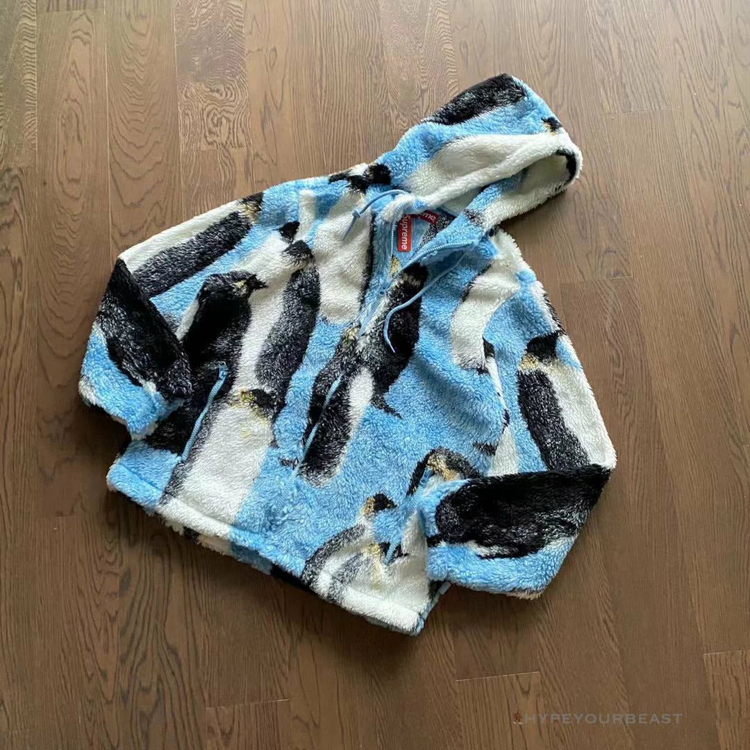 hypeyourbeast S*p*e penguins hooded fleece jacket blue hoodies & jackets