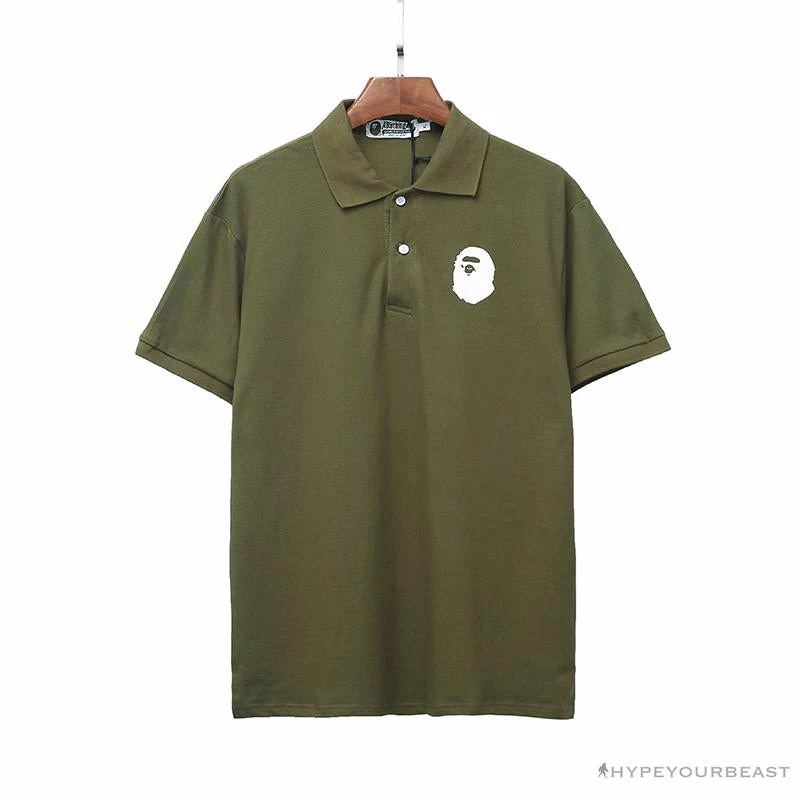 BAPE Classic Ape Head Print Versatile Polo Shirt ‘ARMY GREEN’