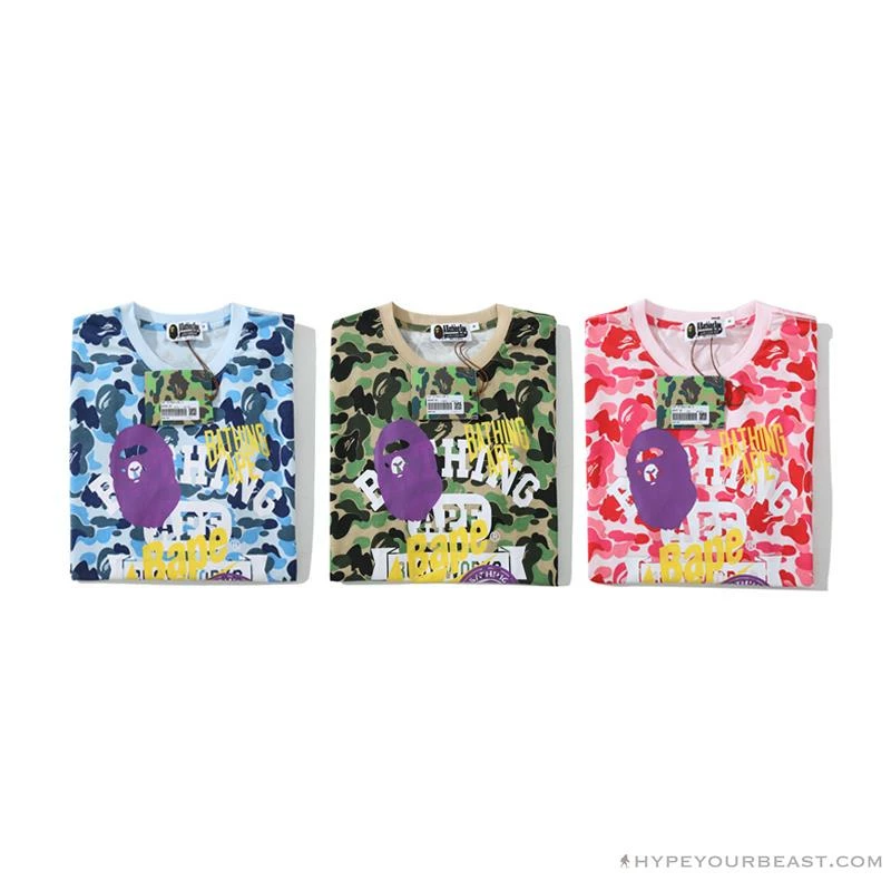 BAPE Ape Head Star Camouflage Shading Tee Shirt ‘PINK’ Clothes