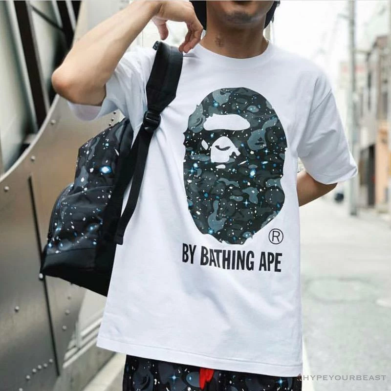 BAPE Starry Sky Camouflage Luminous Great Ape Man Head Tee Shirt ‘WHITE’