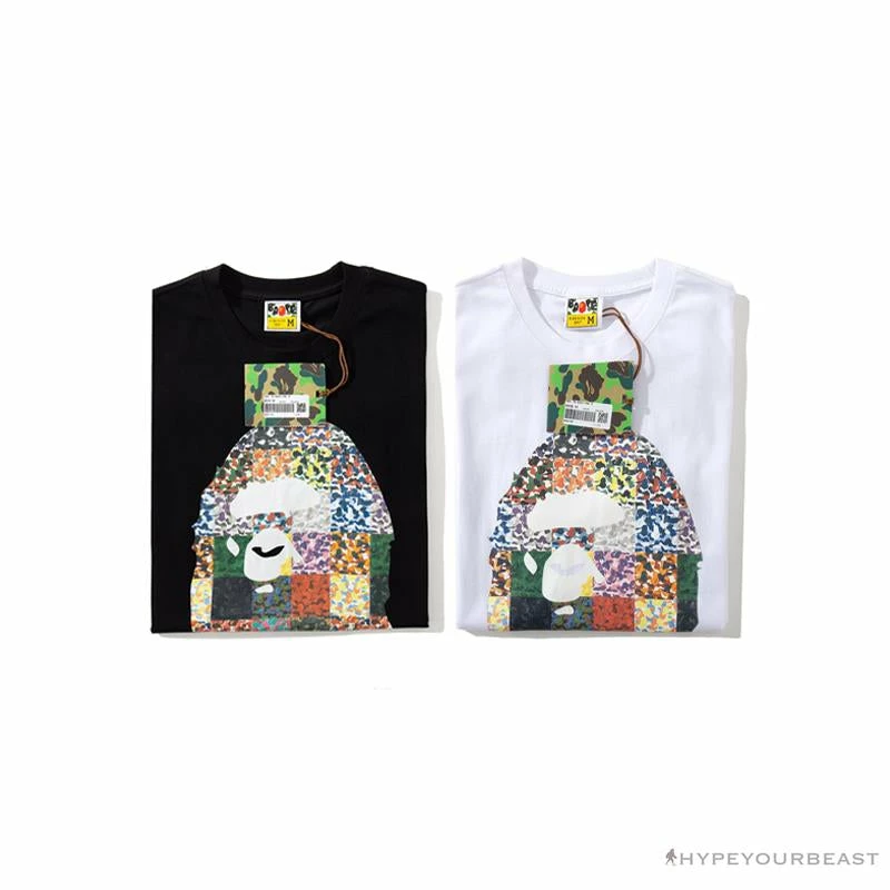 BAPE Ape Man Head 28th Anniversary Camouflage Color Block Tee Shirt ‘WHITE’
