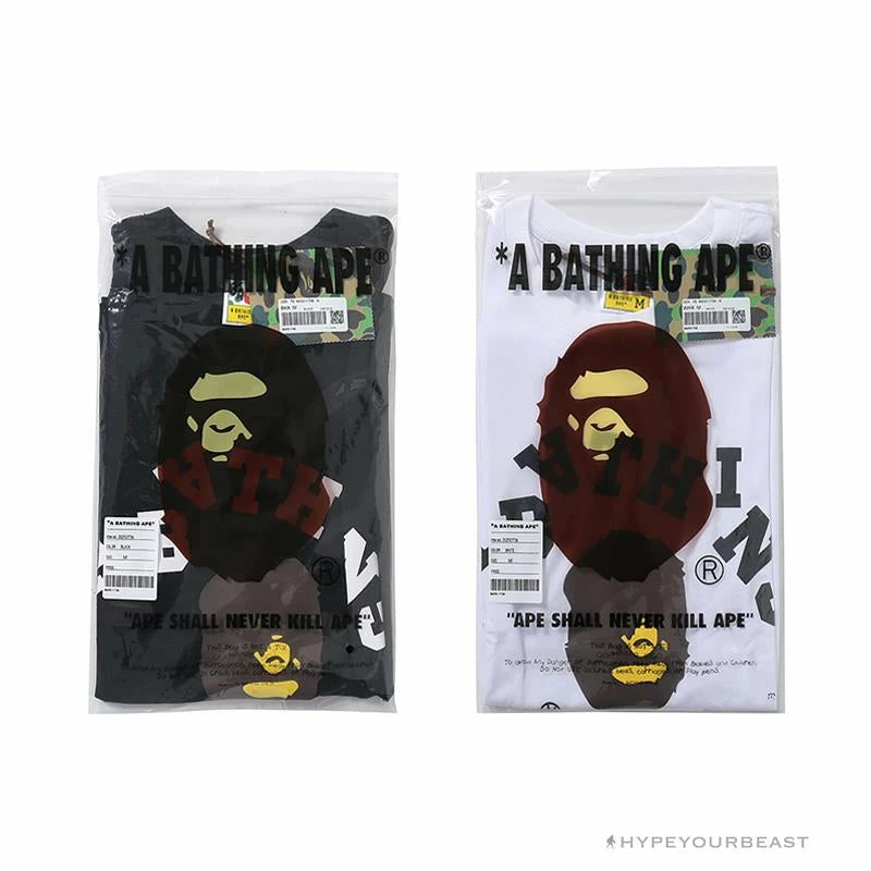 BAPE Messy Letters Upside Down Little Ape Head Tee Shirt ‘BLACK’
