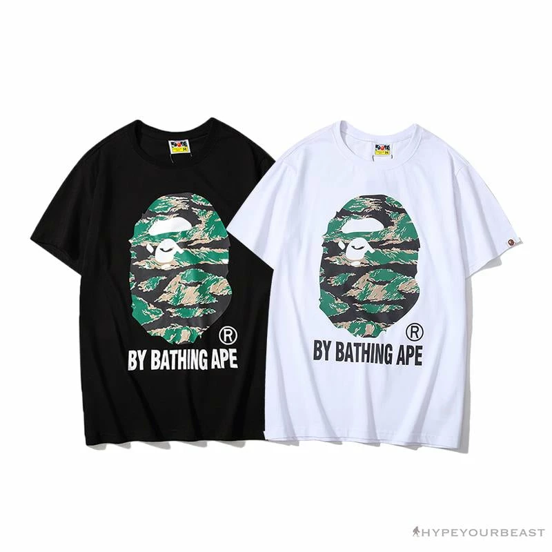 Clothes BAPE Tiger Pattern Camouflage Ape Man Initial Print Tee Shirt ‘BLACK’