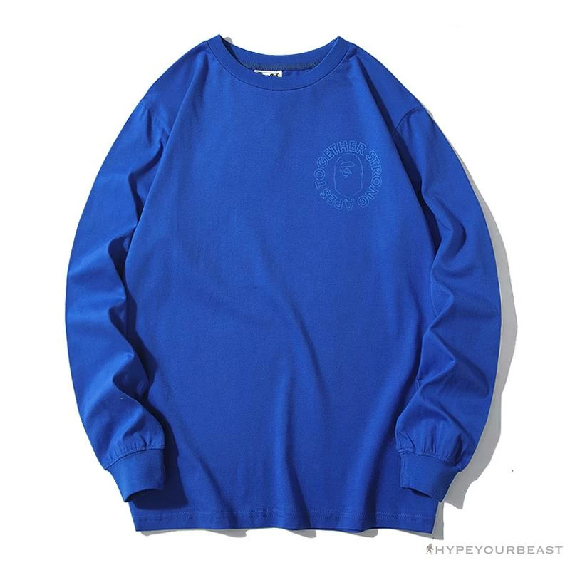 BAPE APES TOGETHER English Alphabet Ape Head Long Sleeve Shirt ‘BLUE’