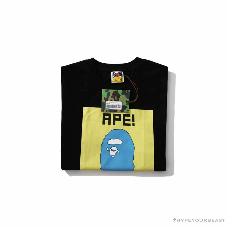 Clothes BAPE Ape Head Blue X Yellow Contrast Letter Tee Shirt