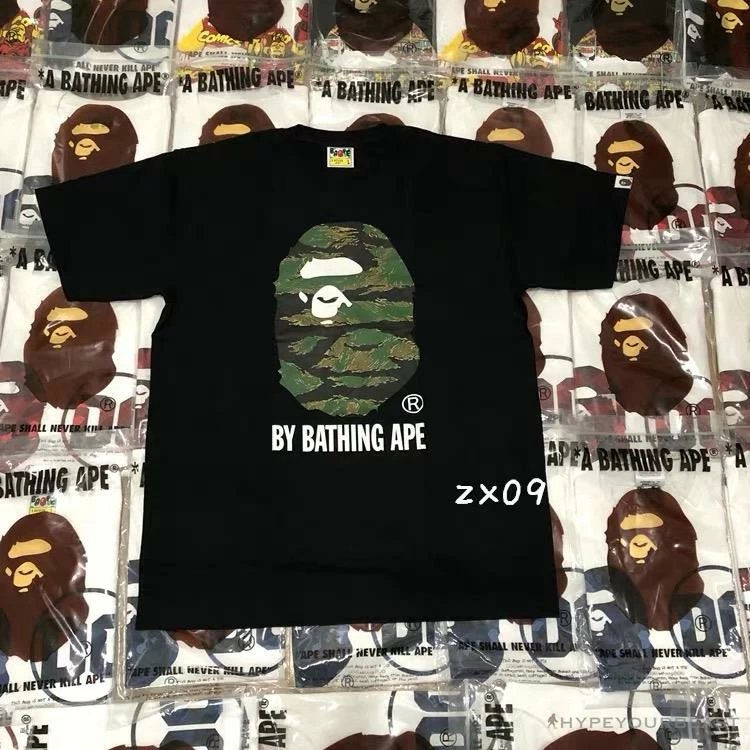 Clothes BAPE Tiger Pattern Camouflage Ape Man Initial Print Tee Shirt ‘BLACK’