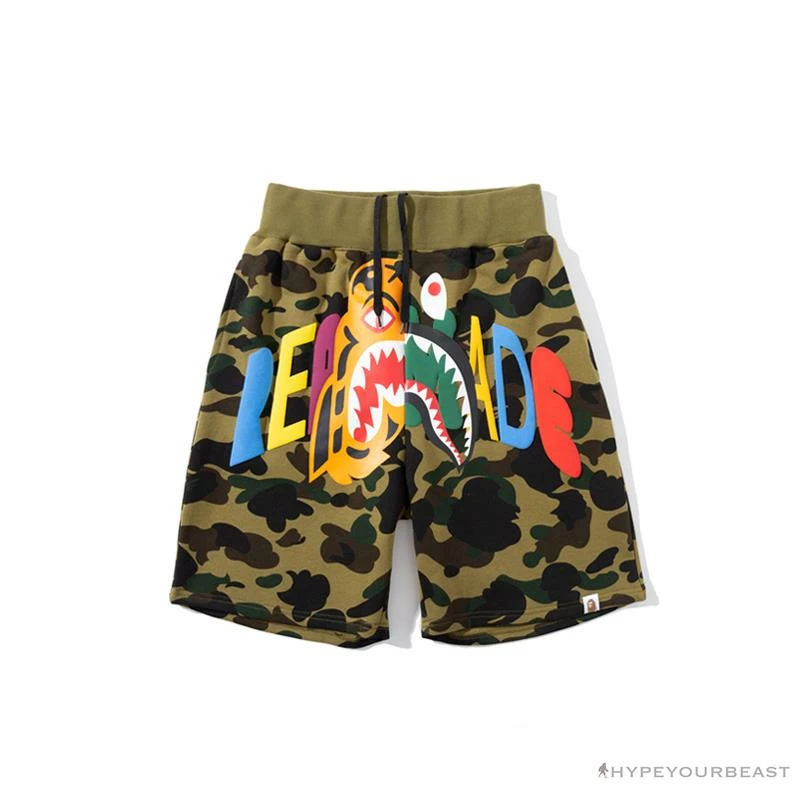 Clothes BAPE X READYMADE Tiger Head Foam Camouflage Shorts ‘GREEN’