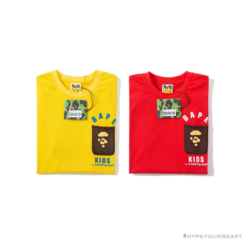 BAPE KIDS Small Net Pocket Ape Man Head Tee Shirt ‘YELLOW’ Clothes