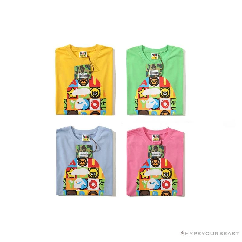 BAPE Baby Milo Color Square Ape Head Tee Shirt ‘BLUE’ Clothes