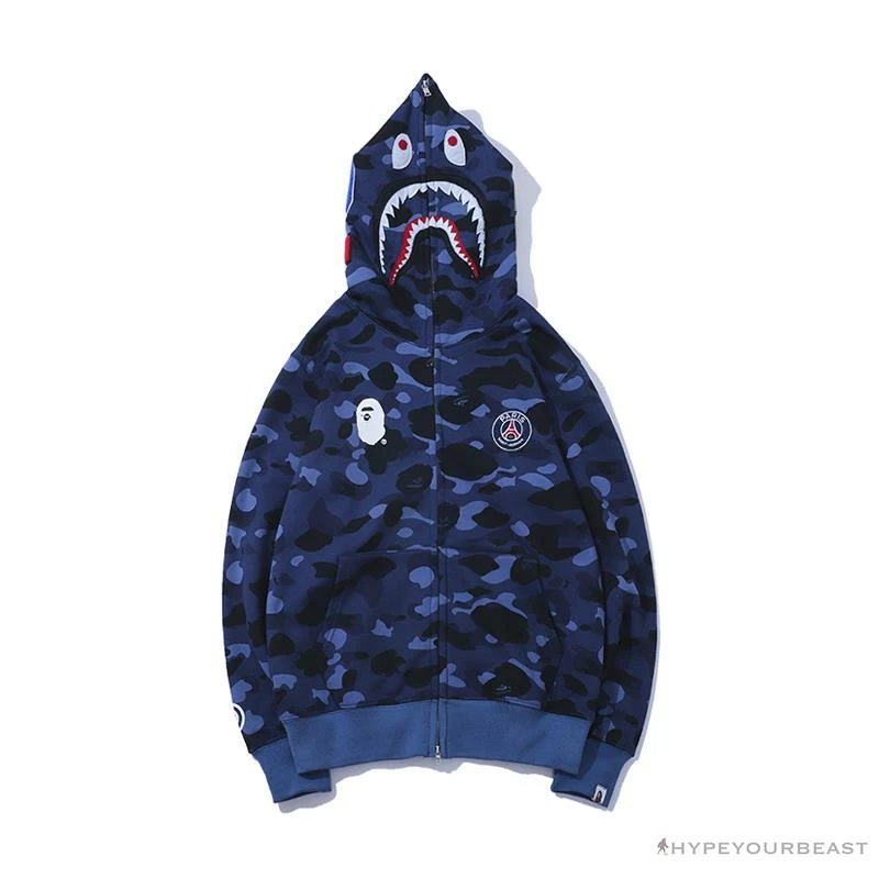 BAPE X PSG Paris Saint-Germain Camouflage Blue Hoodie Clothes