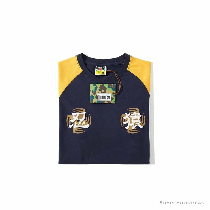 Clothes BAPE Japanese Ninja Ape Man Raglan Sleeve Color Block Tee Shirt ‘YELLOW’