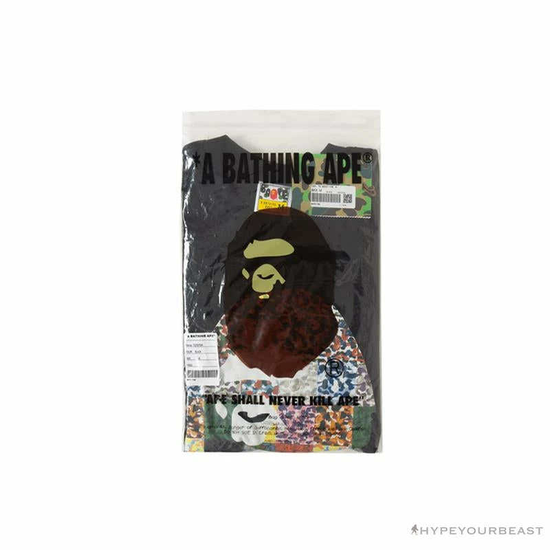 BAPE Ape Man Head 28th Anniversary Camouflage Color Block Tee Shirt ‘BLACK’ Clothes