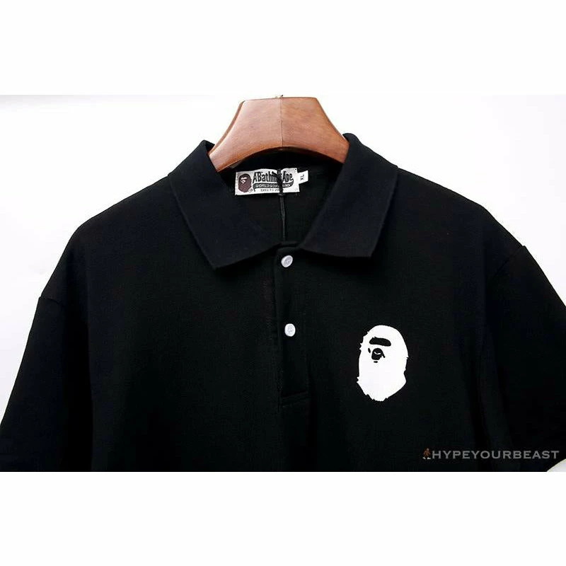 Clothes BAPE Classic Ape Head Print Versatile Polo Shirt ‘BLACK’