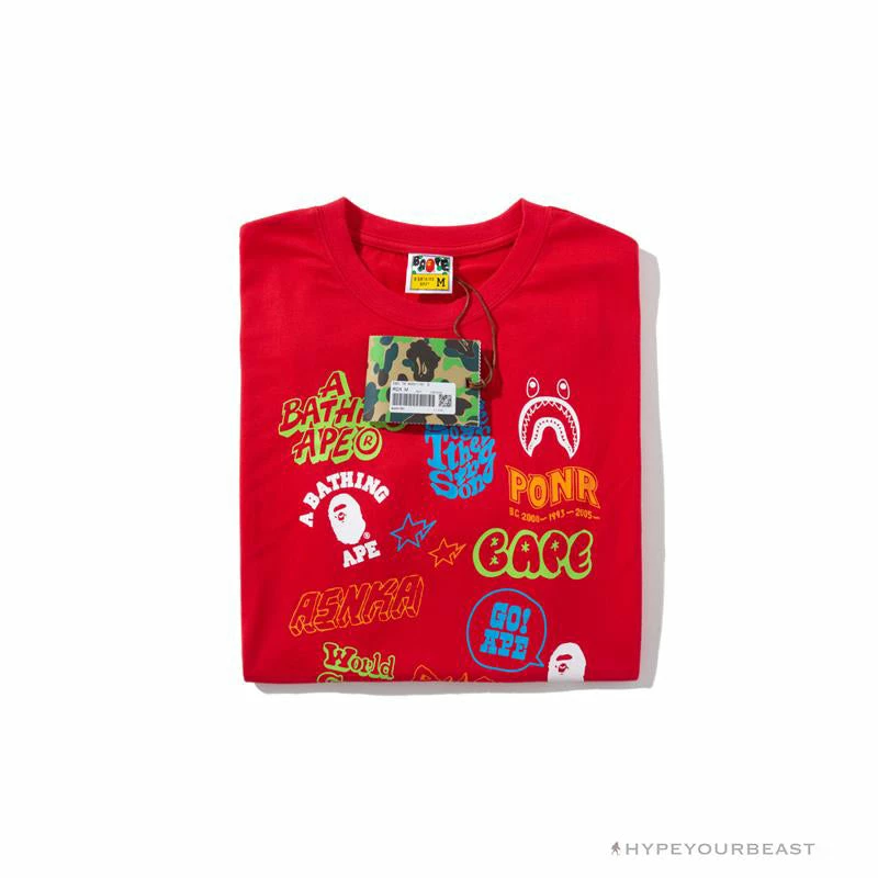 Clothes BAPE Street Graffiti Tee Shirt ‘RED’