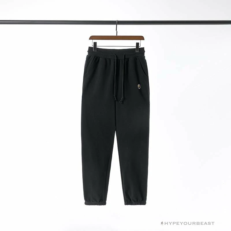 BAPE Classic Ape Head Embroidered Standard Cotton Terry Pants ‘BLACK’ Clothes