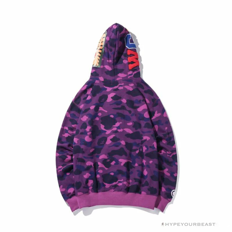 BAPE Shark Head Classic Embroidered Camouflage Zip-Up Hoodie ‘PURPLE’ Clothes