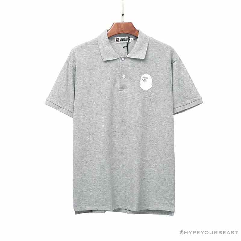 BAPE Classic Ape Head Print Versatile Polo Shirt ‘GREY’