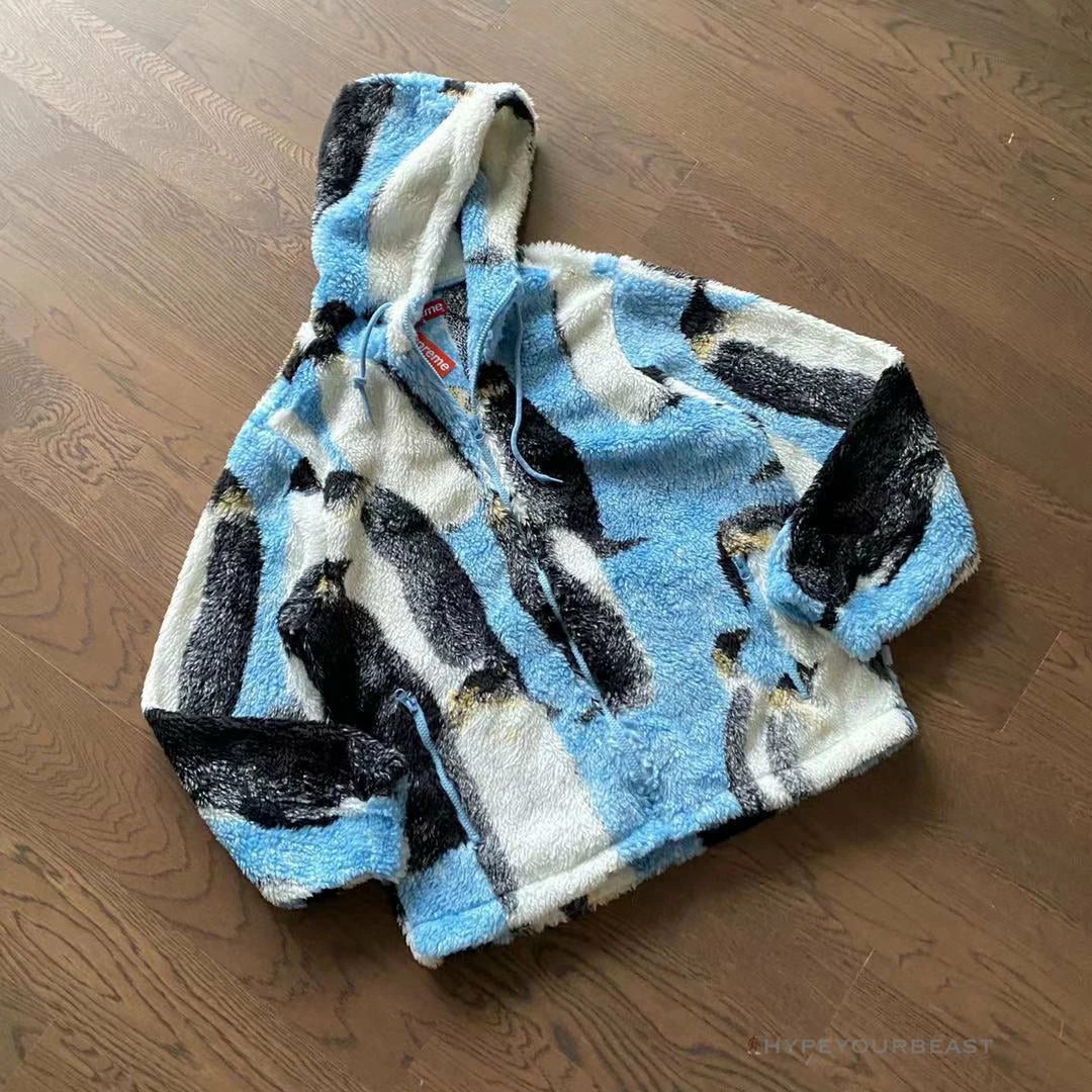 hypeyourbeast S*p*e penguins hooded fleece jacket blue hoodies & jackets