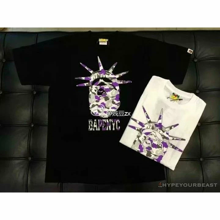 Clothes BAPE NYC New York Limited Purple Camouflage Ape Head Tee Shirt ‘BLACK’