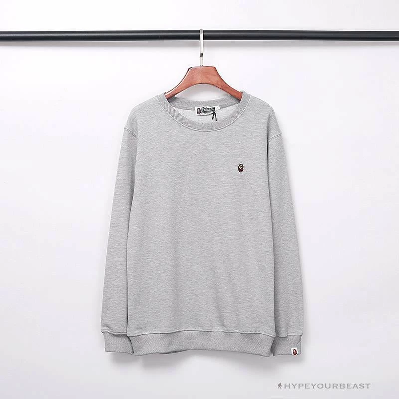 BAPE Classic Ape Head Embroidered Long Sleeve Shirt ‘GREY’