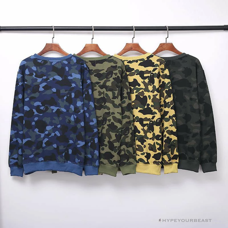 BAPE Classic Ape Head Embroidered Camouflage Long Sleeve Shirt ‘YELLOW’
