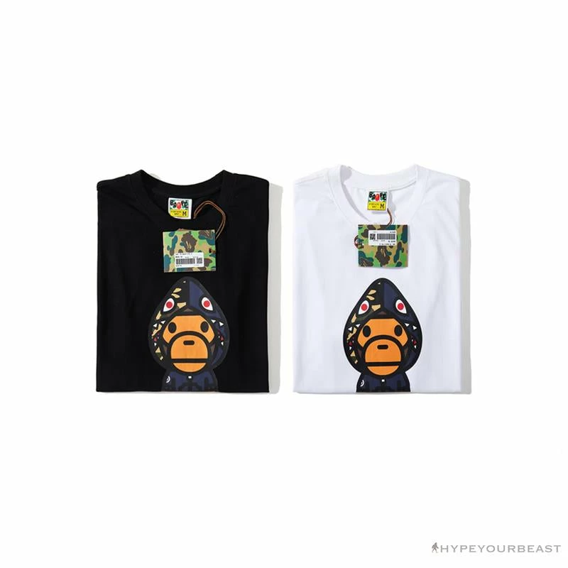 BAPE Baby Milo Blue Shark Hat Little Monkey Tee Shirt ‘WHITE’