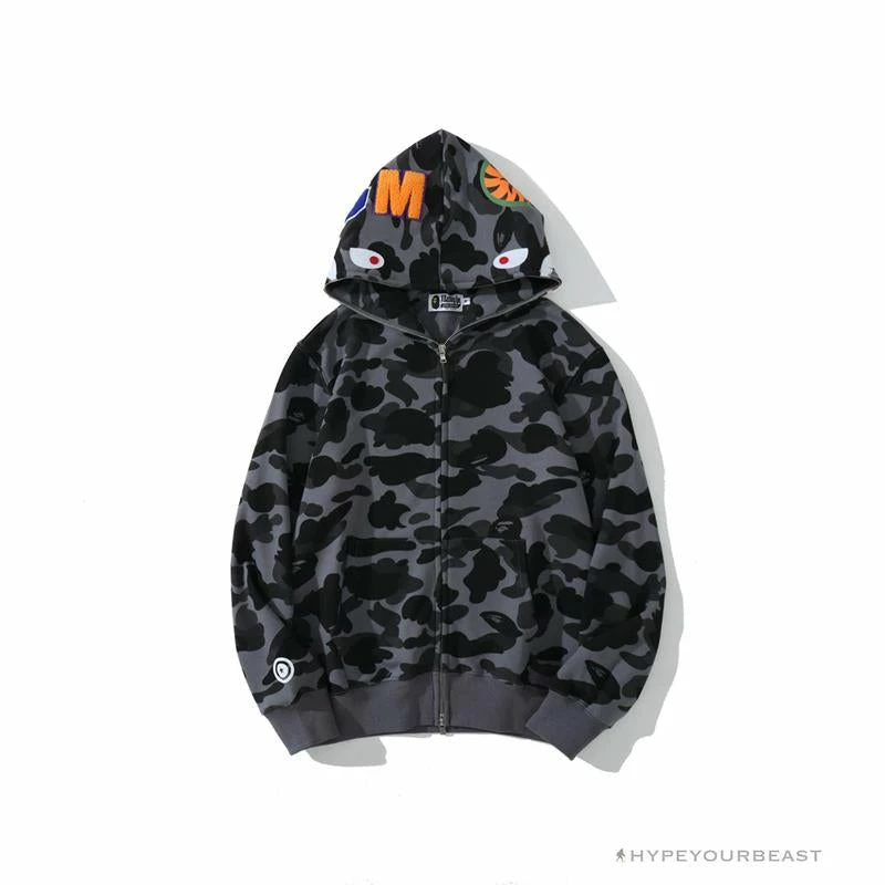 Clothes BAPE Camo Hoodie Shark Head ‘GREY’