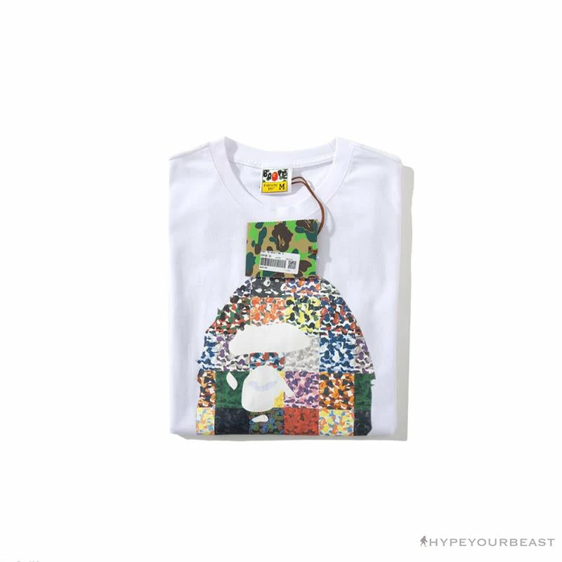 BAPE Ape Man Head 28th Anniversary Camouflage Color Block Tee Shirt ‘WHITE’
