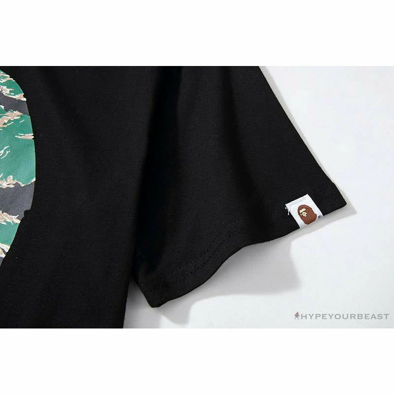 Clothes BAPE Tiger Pattern Camouflage Ape Man Initial Print Tee Shirt ‘BLACK’