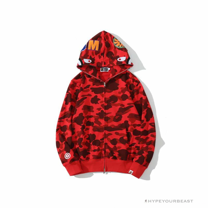 Clothes BAPE Camo Hoodie Shark Head ‘RED’