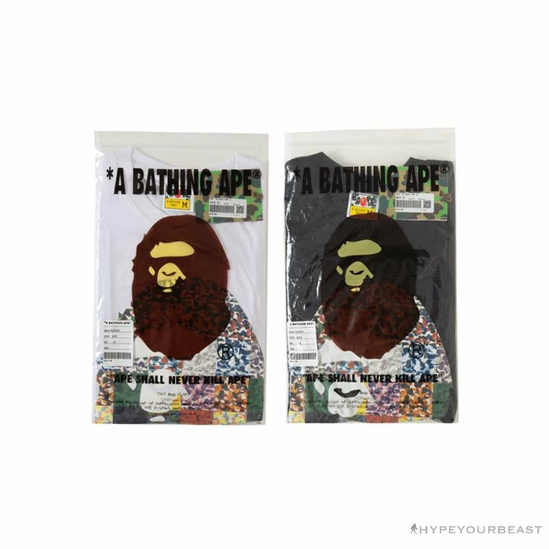 BAPE Ape Man Head 28th Anniversary Camouflage Color Block Tee Shirt ‘WHITE’