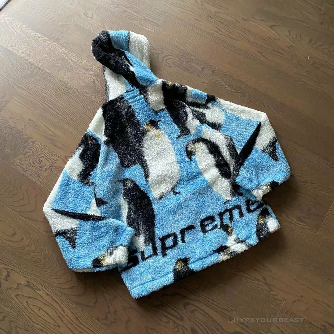 hypeyourbeast S*p*e penguins hooded fleece jacket blue hoodies & jackets