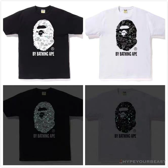BAPE Starry Sky Camouflage Luminous Great Ape Man Head Tee Shirt ‘WHITE’