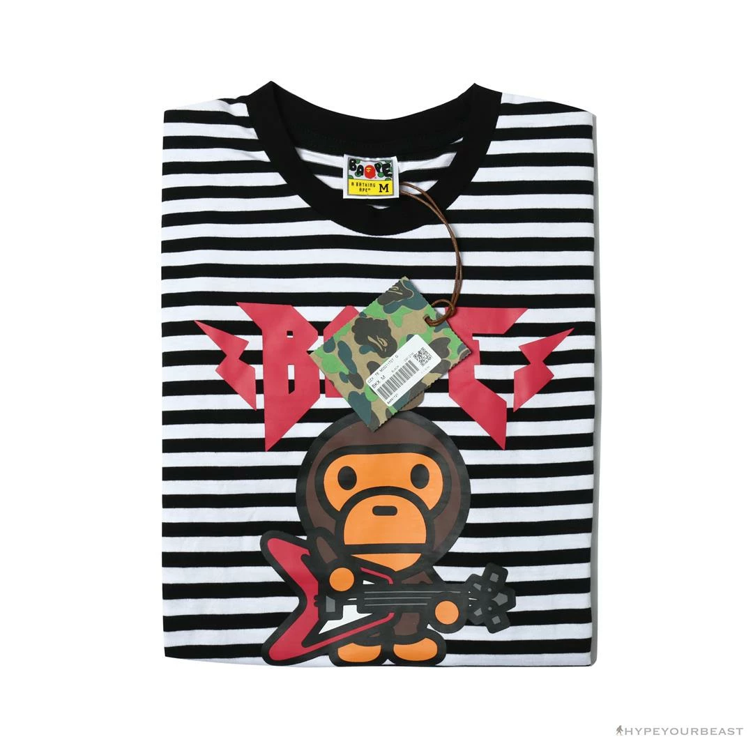 BAPE Baby Milo Rock Bass Player Striped Tee Shirt ‘BLACK’ Clothes
