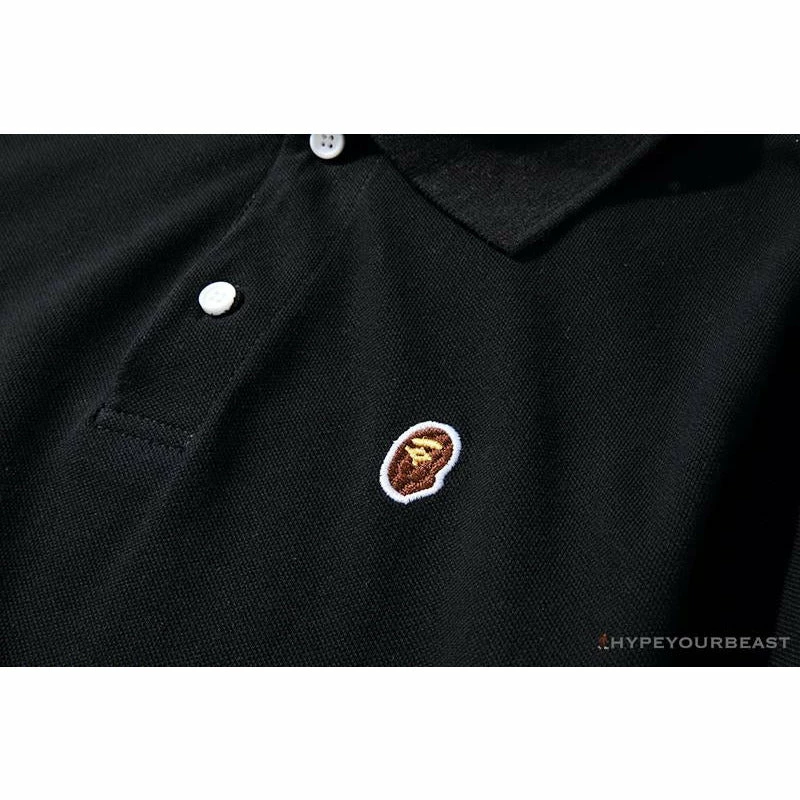 BAPE Solid Color Versatile Embroidered Ape Head Small Badge Polo Shirt ‘BLACK’ Clothes