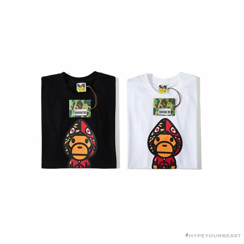 BAPE Baby Milo Red Shark Hat Little Monkey Tee Shirt ‘WHITE’