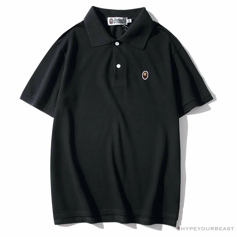 BAPE Solid Color Versatile Embroidered Ape Head Small Badge Polo Shirt ‘BLACK’ Clothes