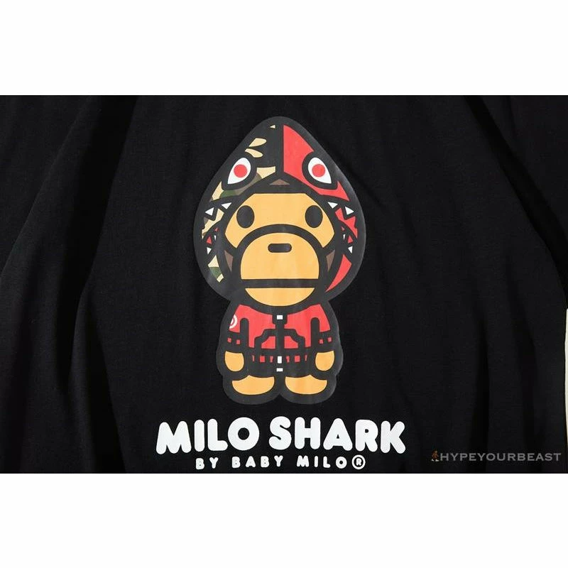 BAPE Baby Milo Red Shark Hat Little Monkey Tee Shirt ‘BLACK’