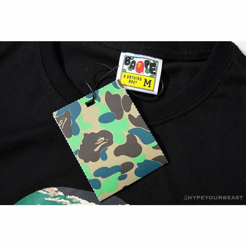 Clothes BAPE Tiger Pattern Camouflage Ape Man Initial Print Tee Shirt ‘BLACK’