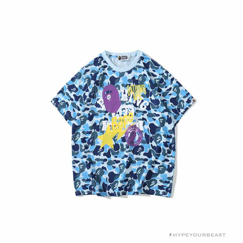BAPE Ape Head Star Camouflage Shading Tee Shirt ‘BLUE’