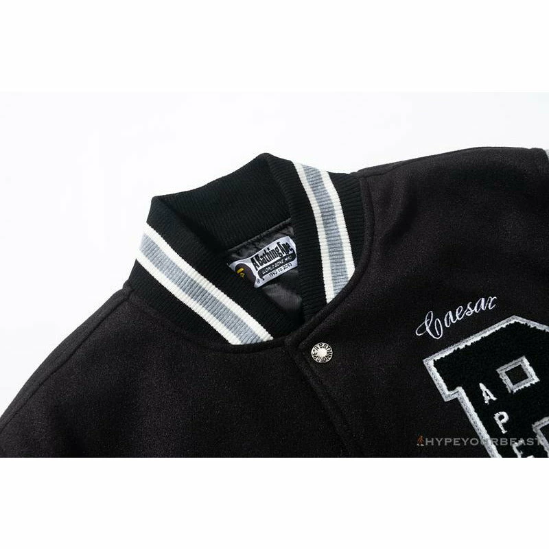 BAPE Embroidered STA Star Stitched Woolen Baseball Jacket ‘BLACK’