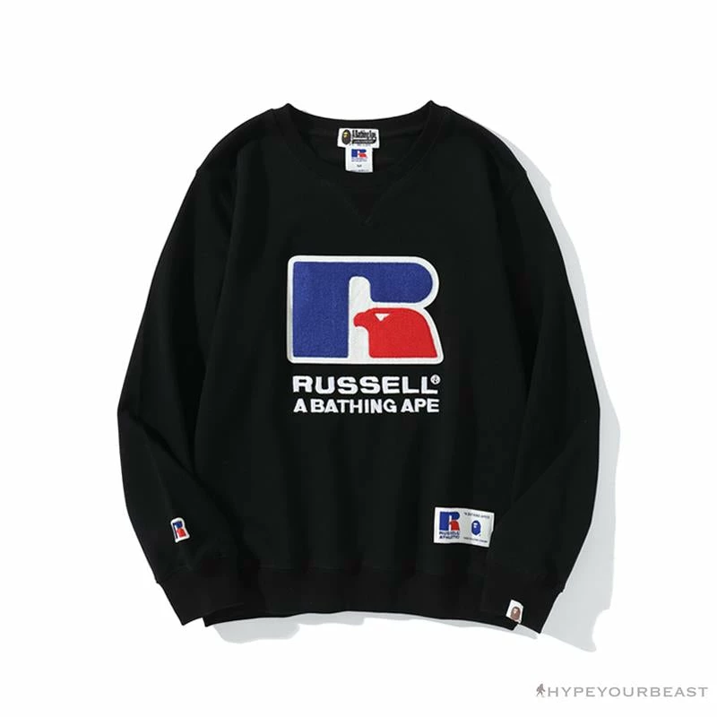 BAPE X RUSSELL ATHLETIC Joint Pullover Long Sleeve Shirt ‘BLACK’