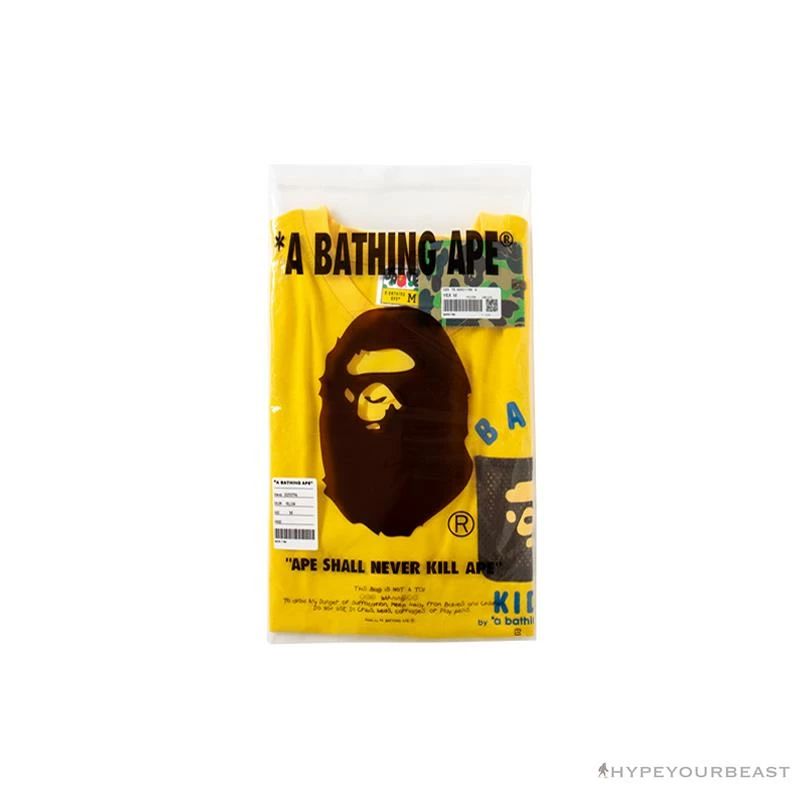 BAPE KIDS Small Net Pocket Ape Man Head Tee Shirt ‘YELLOW’ Clothes
