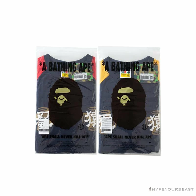 Clothes BAPE Japanese Ninja Ape Man Raglan Sleeve Color Block Tee Shirt ‘RED’