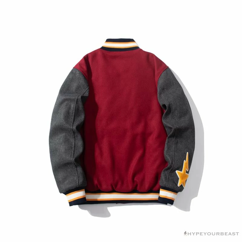 BAPE Embroidered STA Star Stitched Woolen Baseball Jacket ‘RED’